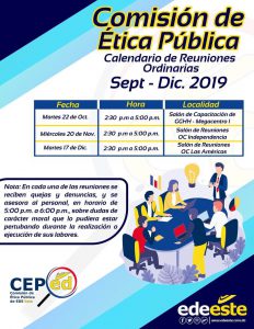 Calendario de Reuniones Ordinarias - Sept - Dic. 2019